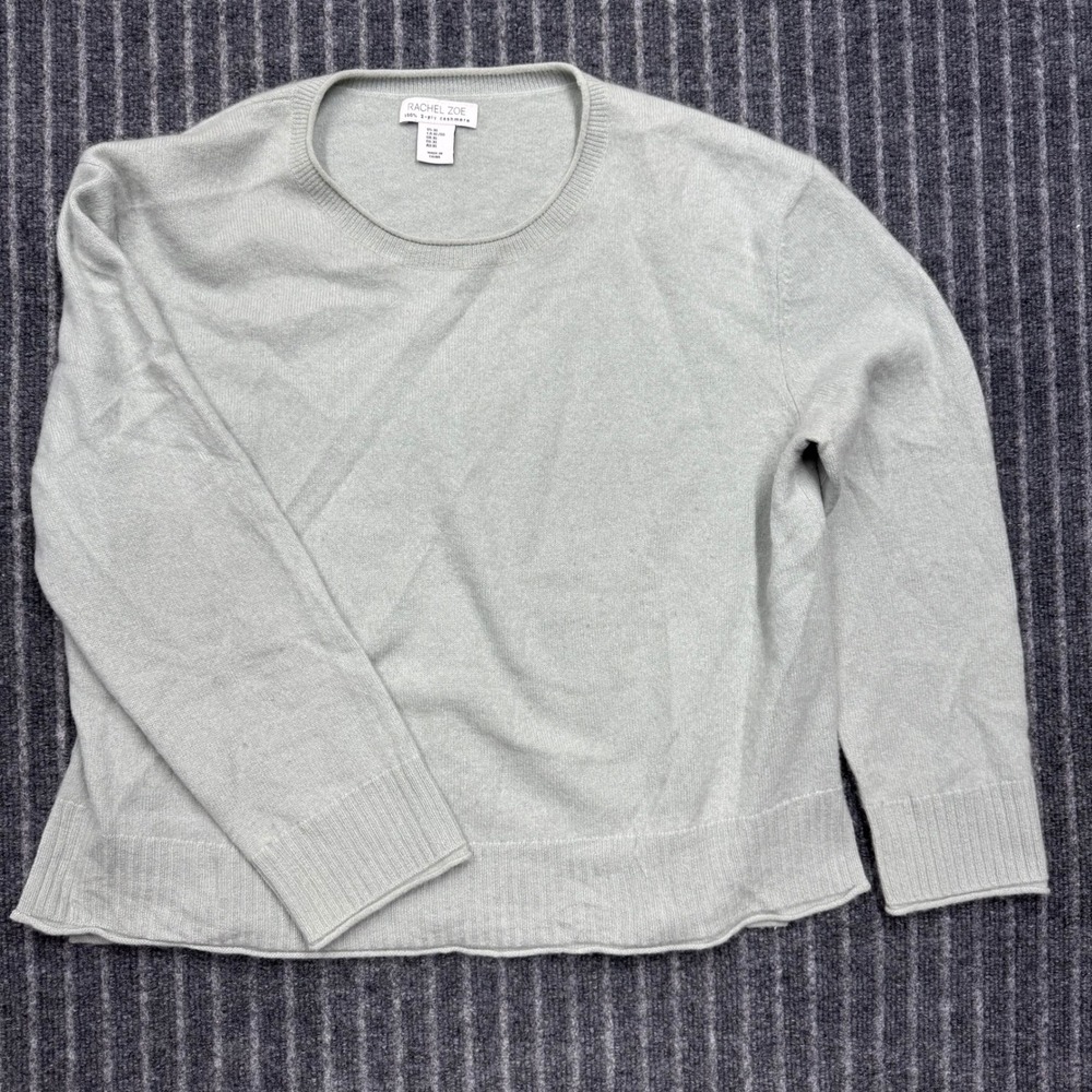 Rachel Zoe Womens Cashmere Sweater XL Light Green 100% 2-Ply Crewneck Knit